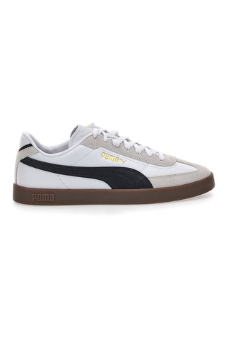 Weiße und graue Sneakers aus Leder und Wildleder mit schwarzem Puma Club II Era-Logo