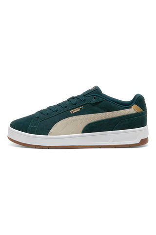 Sneakers verde scuro in pelle scamosciata con dettagli beige Puma Court Classico SD