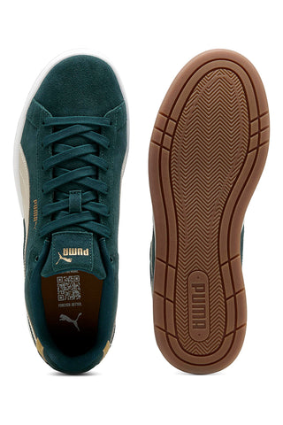 Sneakers verde scuro in pelle scamosciata con dettagli beige Puma Court Classico SD