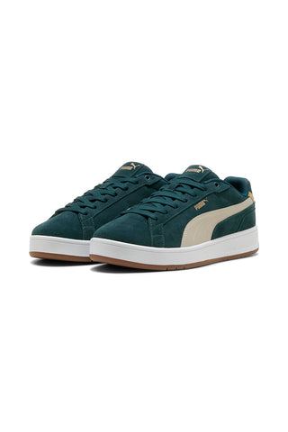 Sneakers verde scuro in pelle scamosciata con dettagli beige Puma Court Classico SD