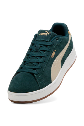 Sneakers verde scuro in pelle scamosciata con dettagli beige Puma Court Classico SD
