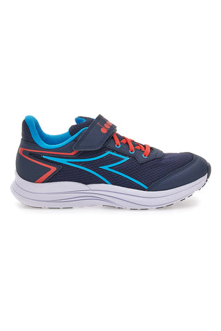 Diadora SNIPE 3 JR blaue Sportschuhe mit roten Details und Klettverschluss