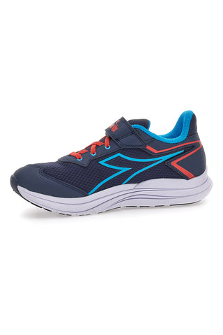 Diadora SNIPE 3 JR blaue Sportschuhe mit roten Details und Klettverschluss