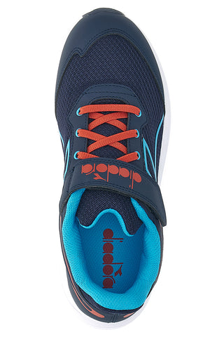 Scarpe sportive blu con dettagli rossi e chiusura a strappo