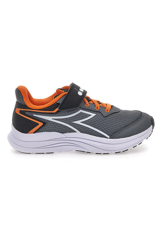 Diadora SNIPE 3 JR graue Sportschuhe mit orangefarbenen Details und Klettverschluss