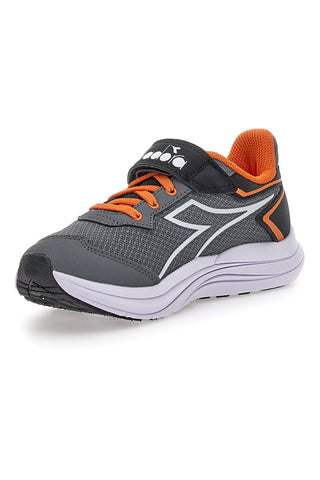 Scarpe sportive grigie con dettagli arancioni e chiusura a strappo Diadora SNIPE 3 JR