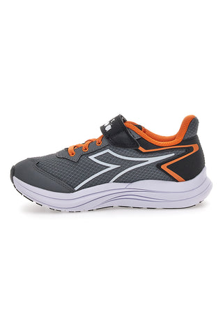 Scarpe sportive grigie con dettagli arancioni e chiusura a strappo Diadora SNIPE 3 JR