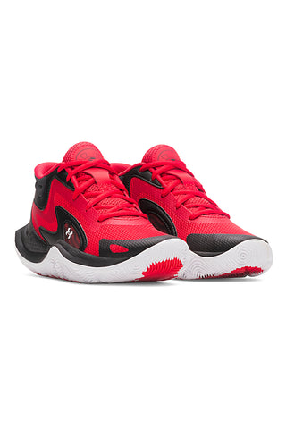 Scarpe da basket rosse e nere con suola bianca Under Armour GS Jet '25