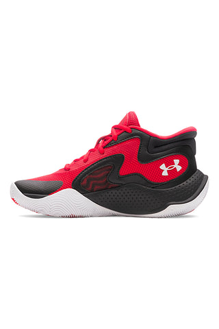 Scarpe da basket rosse e nere con suola bianca Under Armour GS Jet '25