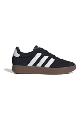 Schwarze Sneakers mit brauner Sohle und weißen 3-Streifen Adidas Barreda