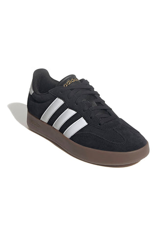 Schwarze Sneakers mit brauner Sohle und weißen 3-Streifen Adidas Barreda