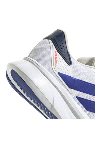 Adidas Duramo SL2 M Weiße Laufschuhe mit blauen Details und Lightmotion-Dämpfung