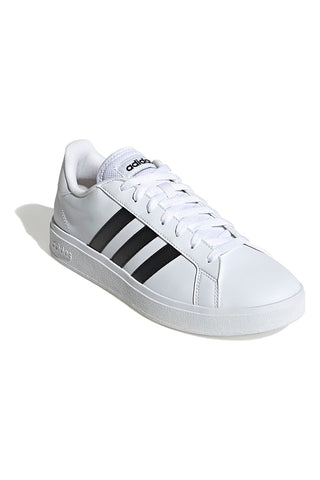 Adidas Grand Court Base 2 Weiße Sneaker mit schwarzen Streifen im Tennis-Stil