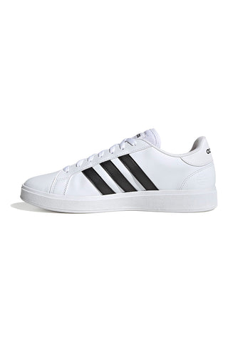 Adidas Grand Court Base 2 Weiße Sneaker mit schwarzen Streifen im Tennis-Stil