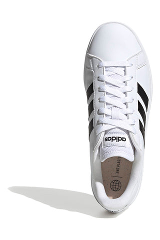 Adidas Grand Court Base 2 Weiße Sneaker mit schwarzen Streifen im Tennis-Stil