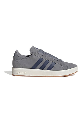 Adidas Grand Court Base 00s graue Leder-Sneaker mit blauen Streifen
