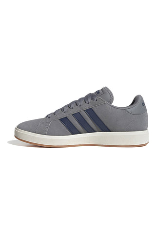 Adidas Grand Court Base 00s graue Leder-Sneaker mit blauen Streifen