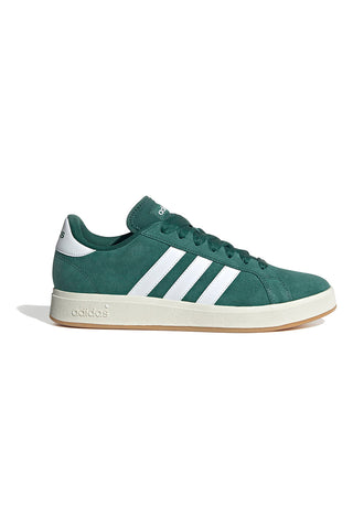 Adidas Grand Court Base 00s Schuhe aus waldgrünem Leder mit weißen Streifen