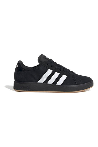 Adidas Grand Court Base 00er Retro-Sneaker in Schwarz mit weißen Streifen