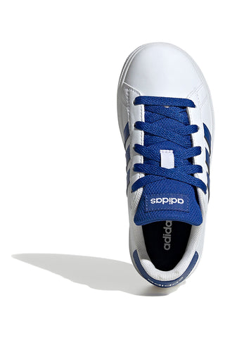 Sneakers bianche con strisce blu in materie sintetiche Adidas Grand Court 2.0 K
