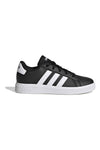 Adidas Grand Court 2 K schwarze Schuhe mit weißen Streifen aus synthetischen Materialien