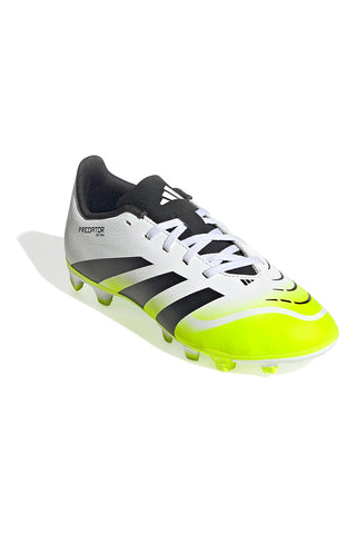 Adidas Predator Club FG/MG J Weiße Fußballschuhe mit fluoreszierenden gelben Details