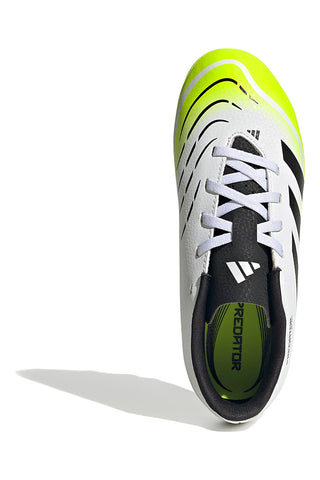 Adidas Predator Club FG/MG J Weiße Fußballschuhe mit fluoreszierenden gelben Details