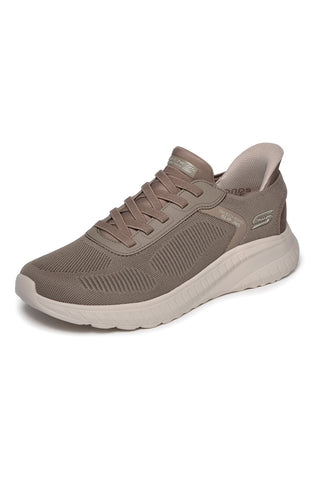 Sportliche taupefarbene Turnschuhe mit Memory Foam und Slip-ins Skechers BOBS Squad Chaos Solid Step