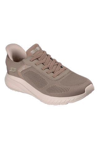 Sportliche taupefarbene Turnschuhe mit Memory Foam und Slip-ins Skechers BOBS Squad Chaos Solid Step