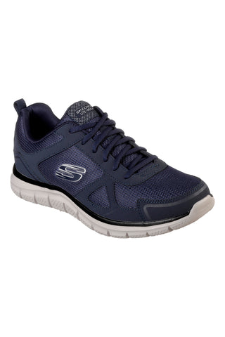 Blaue Schuhe aus Leder und Mesh mit Memory Foam Skechers Track Scloric