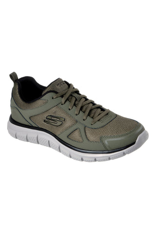 Sneakers verde oliva in pelle e mesh con soletta memory foam Skechers Track Scloric da Uomo