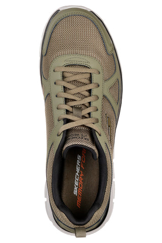 Sneakers verde oliva in pelle e mesh con soletta memory foam Skechers Track Scloric da Uomo