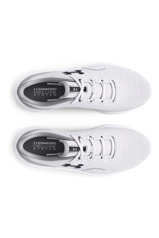 Weiße und hellgraue Laufschuhe mit atmungsaktivem Mesh und Charged Cushioning Under armour Charged Surge 4