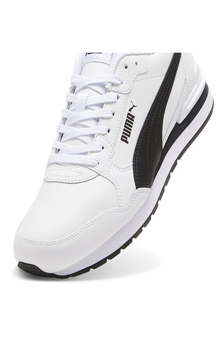 Weiße Leder Sportschuhe mit schwarzen Details Puma ST Runner v4 L