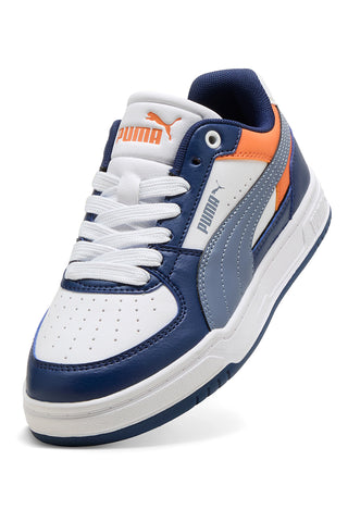 Weiß blau und orange Gericht Stil Trainer Puma Caven III Block Jr