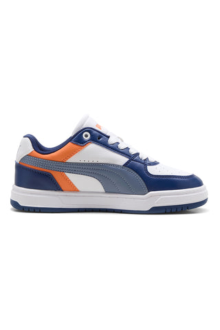 Weiß blau und orange Gericht Stil Trainer Puma Caven III Block Jr