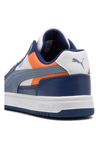 Weiß blau und orange Gericht Stil Trainer Puma Caven III Block Jr