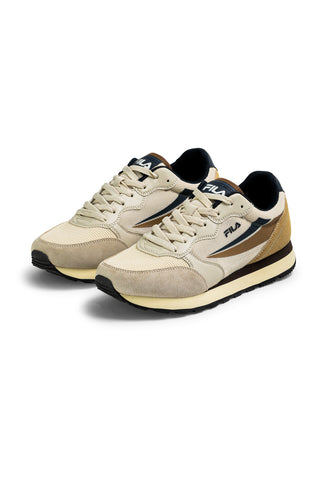 Beige Turnschuhe mit blauen Fila Hyper Einsätzen