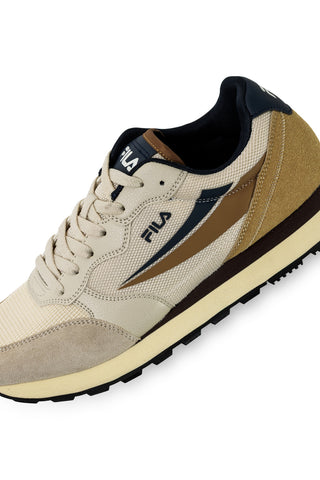 Beige Turnschuhe mit blauen Fila Hyper Einsätzen
