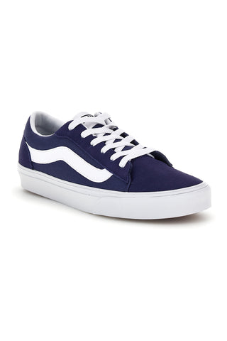 Blaue Turnschuhe mit weißem Einsatz low profile Vans Vero LS