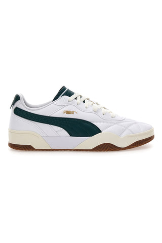 Weiße Sneaker mit dunkelgrünen Details und braunen Sohlen, Puma Tifosi