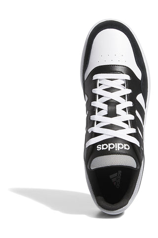 Weiße und schwarze Sneakers mit kontrastierenden Details Adidas Hoops 3.0