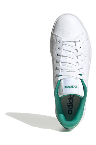 Weiße Sneakers mit grünen Details, schlichtes Design Adidas Advantage Base 2.0