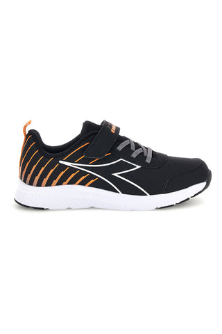 Sneakers nere con inserti arancioni e chiusura a strappo Diadora Falcon 6 SL JR V