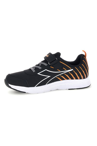 Sneakers nere con inserti arancioni e chiusura a strappo Diadora Falcon 6 SL JR V