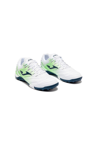 Scarpe da calcetto bianche con dettagli verde lime e blu navy Joma MAXW2602TF