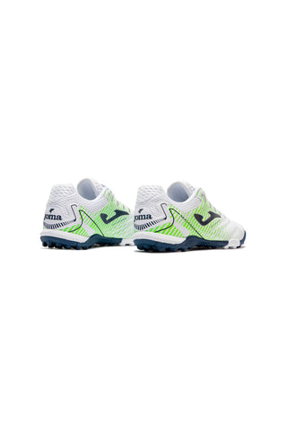 Scarpe da calcetto bianche con dettagli verde lime e blu navy Joma MAXW2602TF