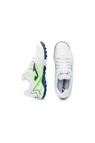 Scarpe da calcetto bianche con dettagli verde lime e blu navy Joma MAXW2602TF
