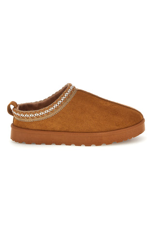 Pantofole cammello con interno in pelliccia e ricamo a contrasto Mon dieu PK1617B