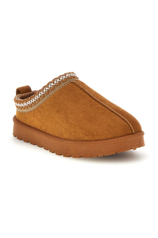 Pantofole cammello con interno in pelliccia e ricamo a contrasto Mon dieu PK1617B